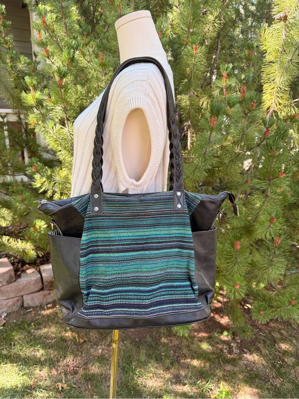 Daja Designs Custom Convertible Backpack Tote Leather Teal Kilim Tapestry Set